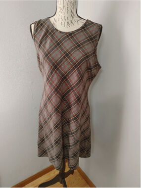 Women's Vintage Giorgio Fiorlini Collection Plaid Dress Juniors 15 Gray Brown
